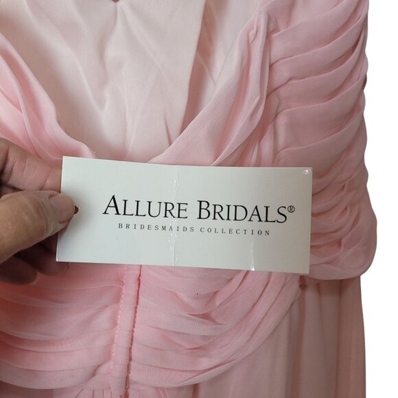 Allure Bridals Pink Pleated Chiffon Bridesmaid Gown Beaded Straps & Sheer Back - Picture 9 of 16
